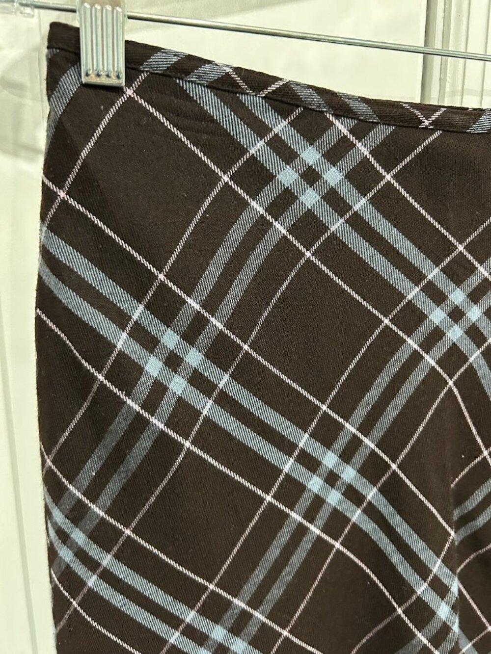 Plaid A-Line Skirt Professional Brown Blue Sz Small Knee Length Preppy Academia - Picture 4 of 9